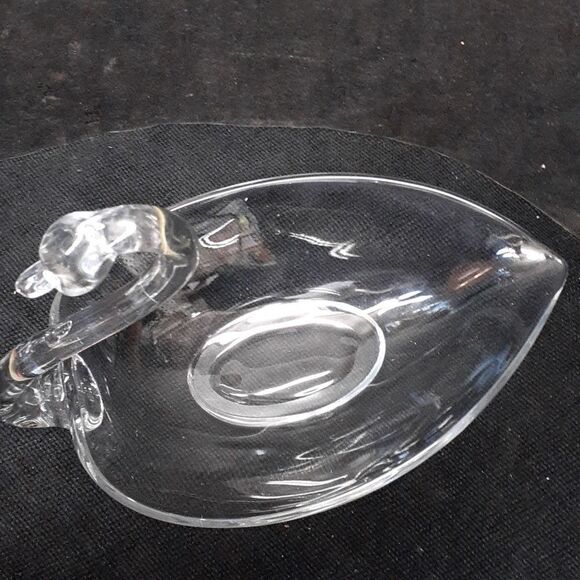 Vtg. Duncan Miller MCM clear glass Swan towel floral trinket bowl - Picture 9 of 14